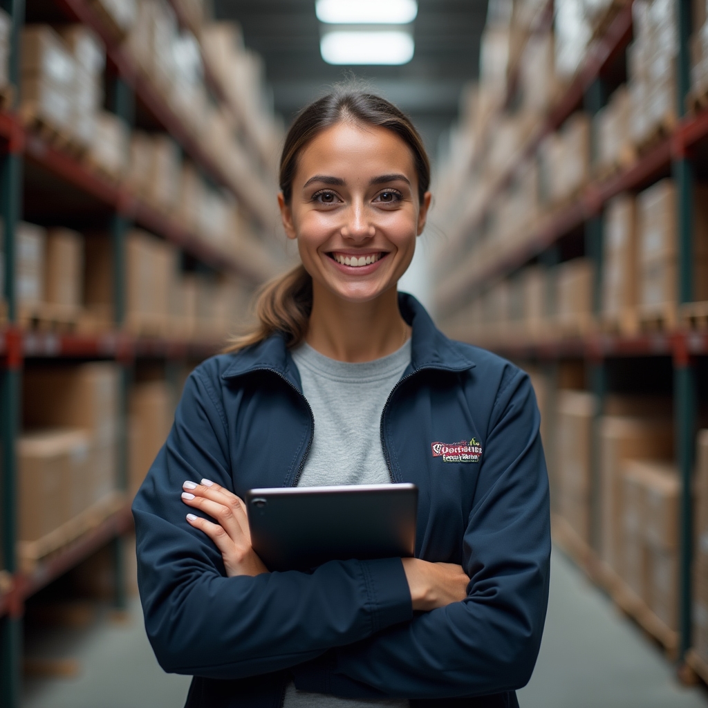 Portrait of a warehouse supervisor checking stored household items on a shelf